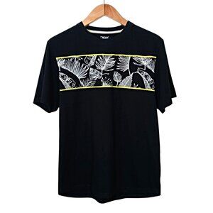 Craft + Flow Mens Crew Neck T-Shirt Black Cotton Tropical Short Sleeves Size 2XL